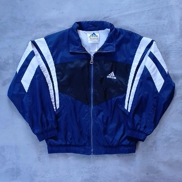 Vintage 90s Adidas Navy and White Windbreaker YOUTH - Picture 1 of 8
